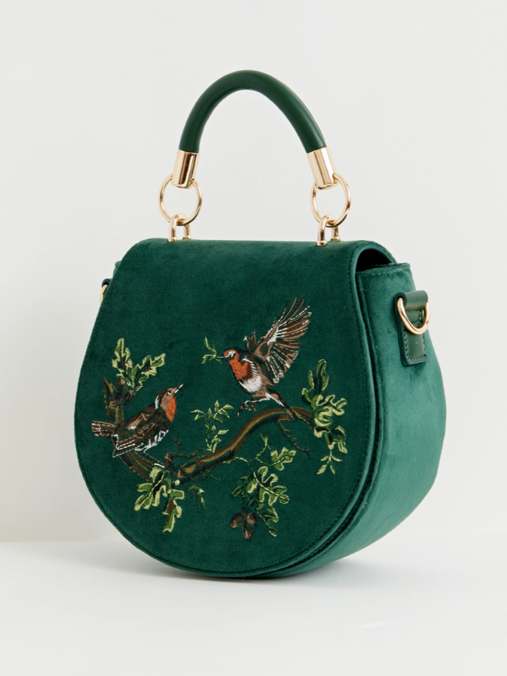 •ROBIN LOVE• embroidered velvet saddle bag
