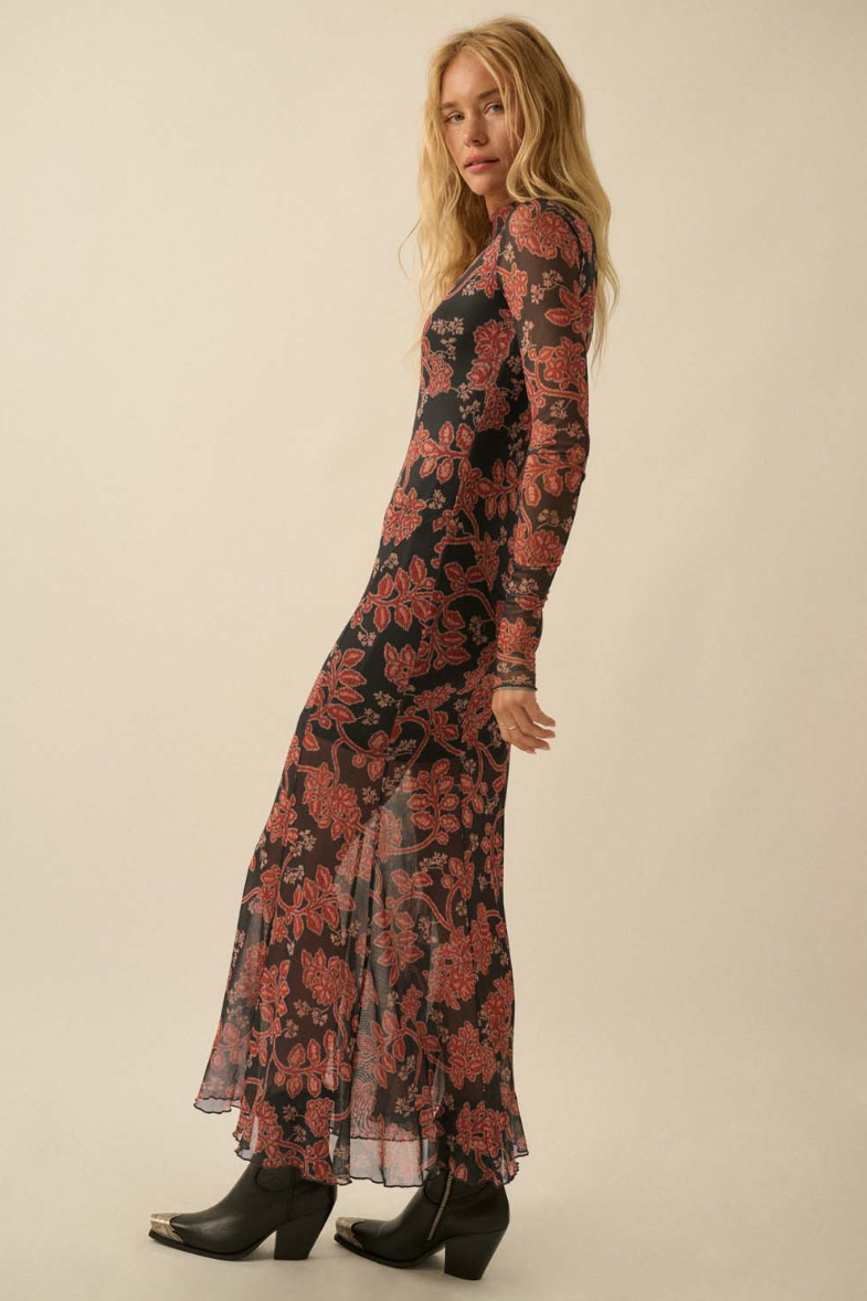 •MEI• floral mesh maxi dress
