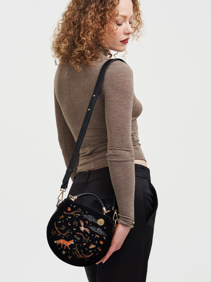 •FOX & OWL• embroidered velvet saddle bag