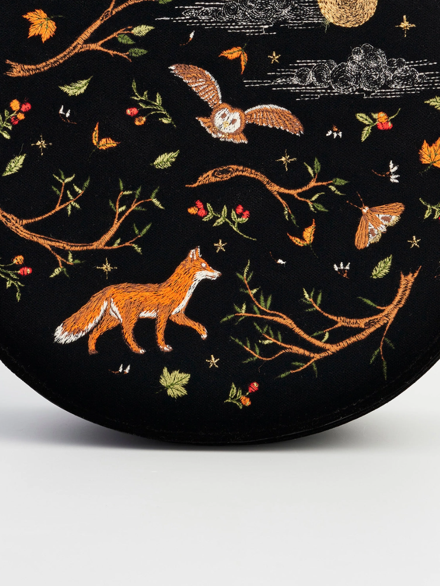 •FOX & OWL• embroidered velvet saddle bag