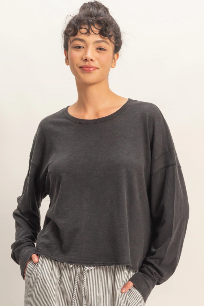 •TONYA• long sleeve open back top