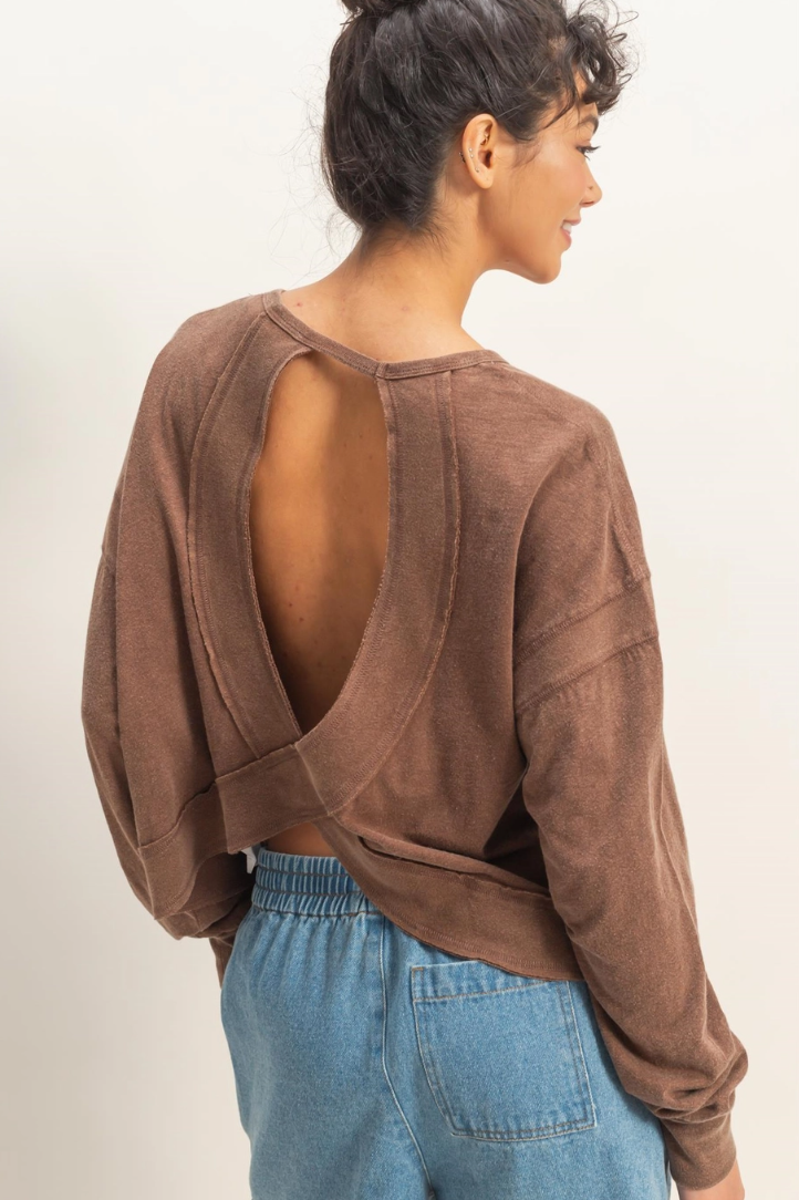 •TONYA• long sleeve open back top