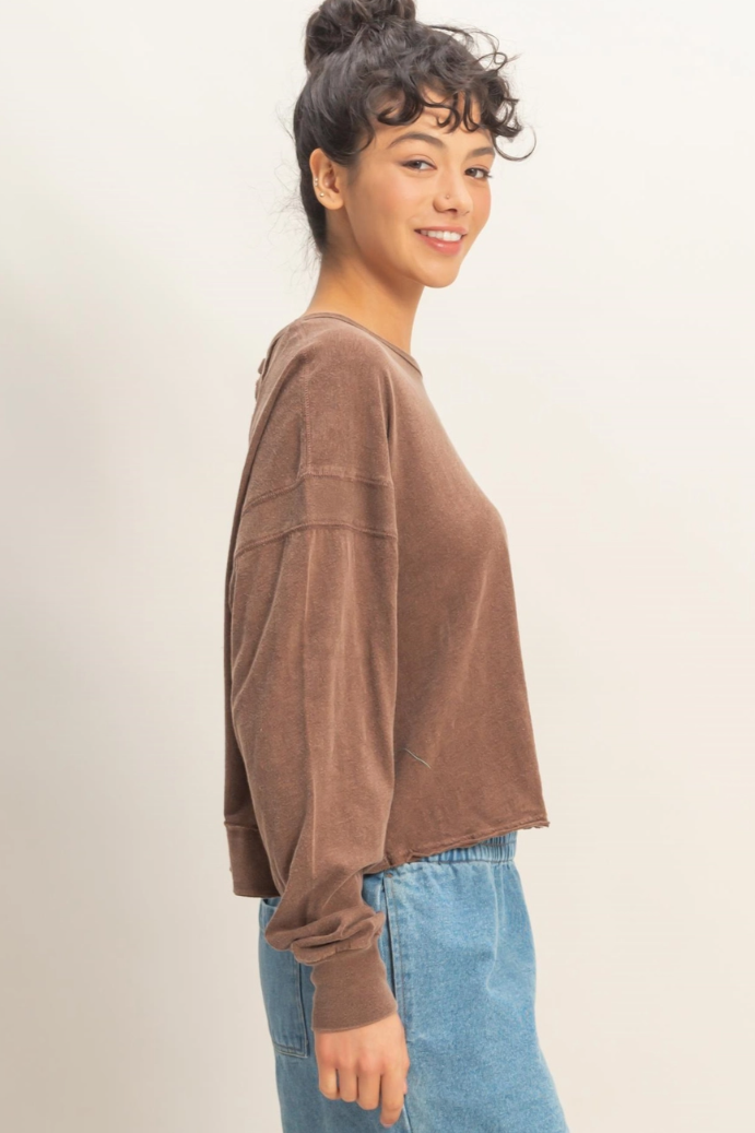 •TONYA• long sleeve open back top