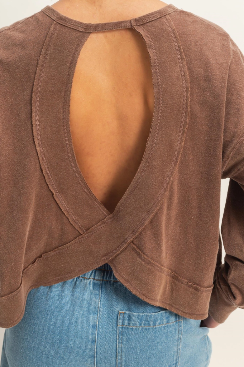 •TONYA• long sleeve open back top