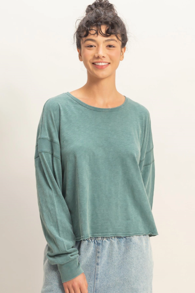 •TONYA• long sleeve open back top