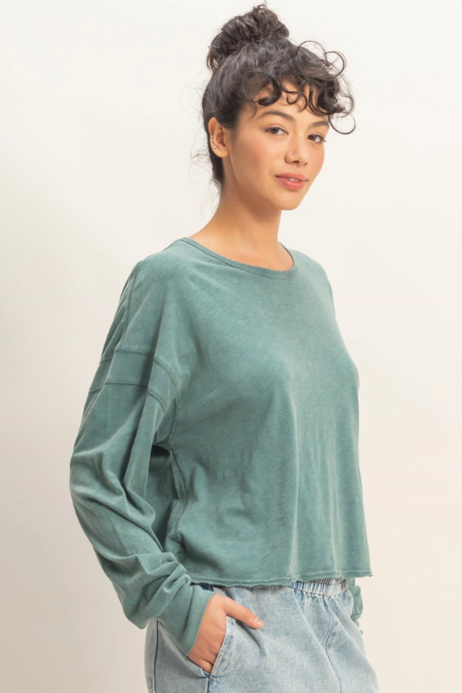 •TONYA• long sleeve open back top