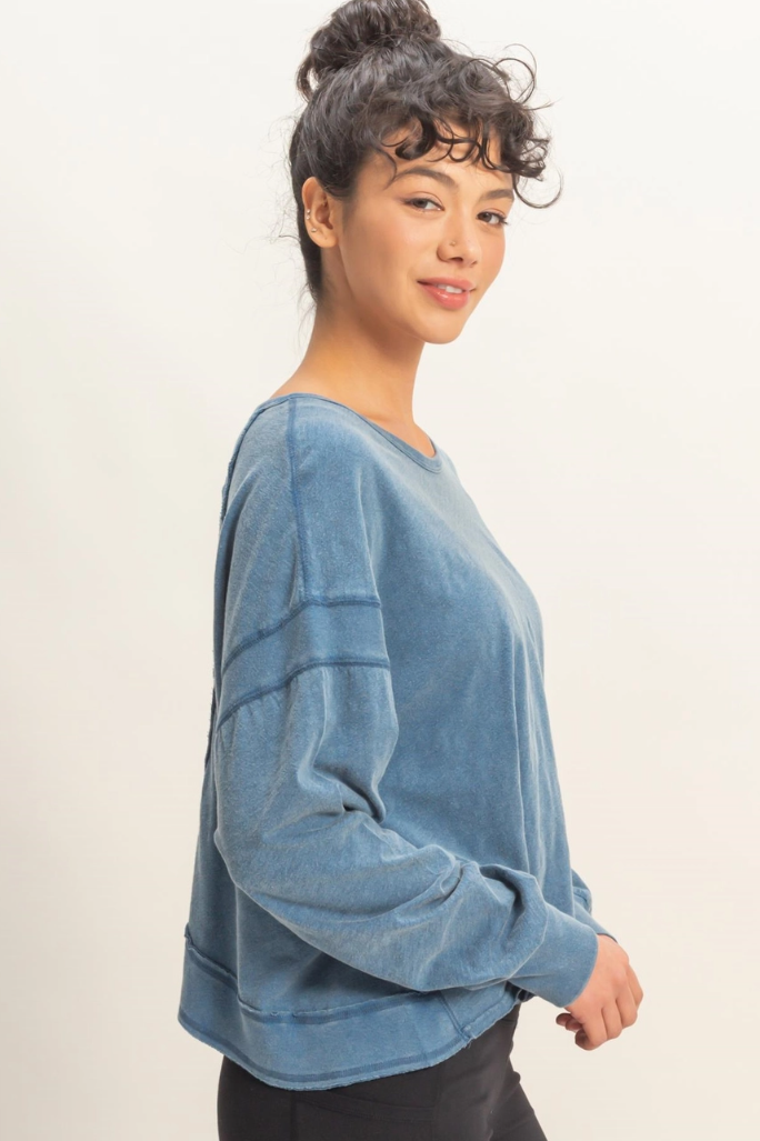 •TONYA• long sleeve open back top