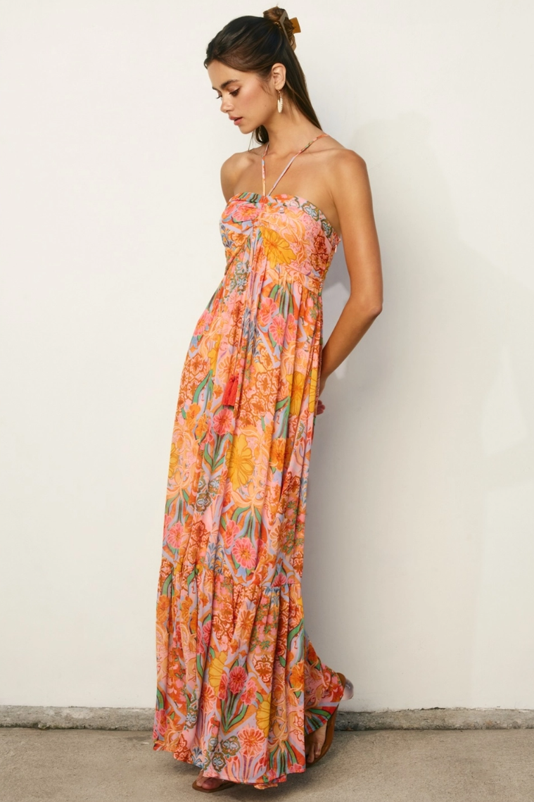 •SUN CONURE• halter maxi dress