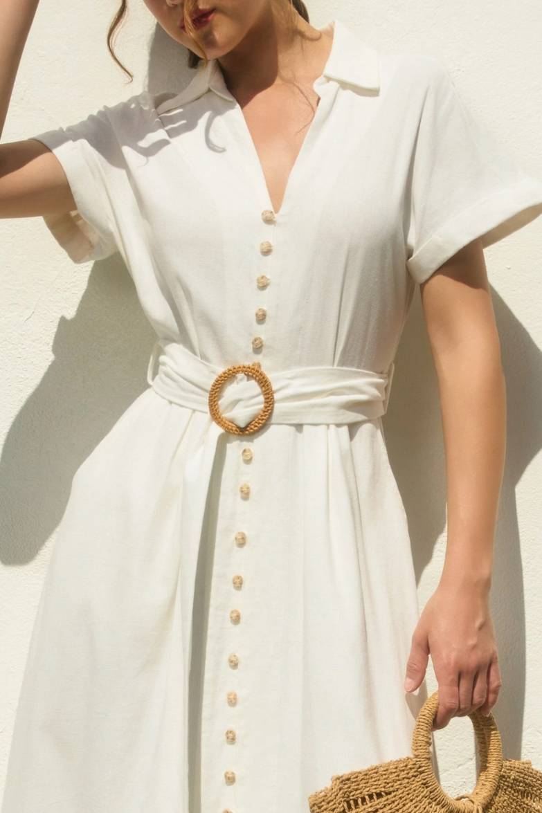 •GISELLE• linen blend collared midaxi dress