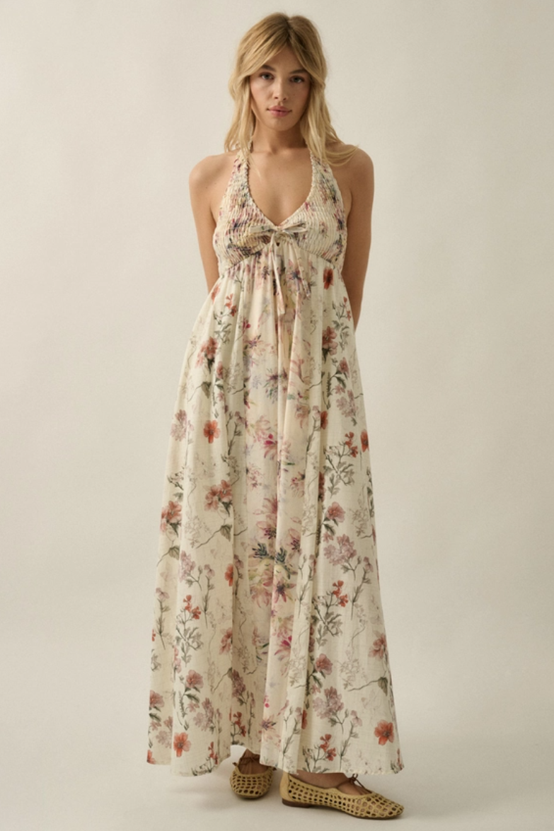 •AMANDA• soft floral halter maxi dress