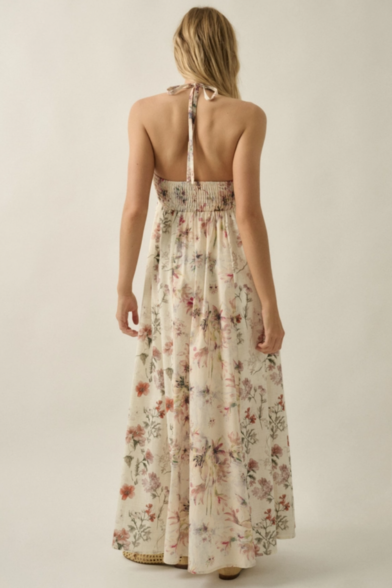 •AMANDA• soft floral halter maxi dress