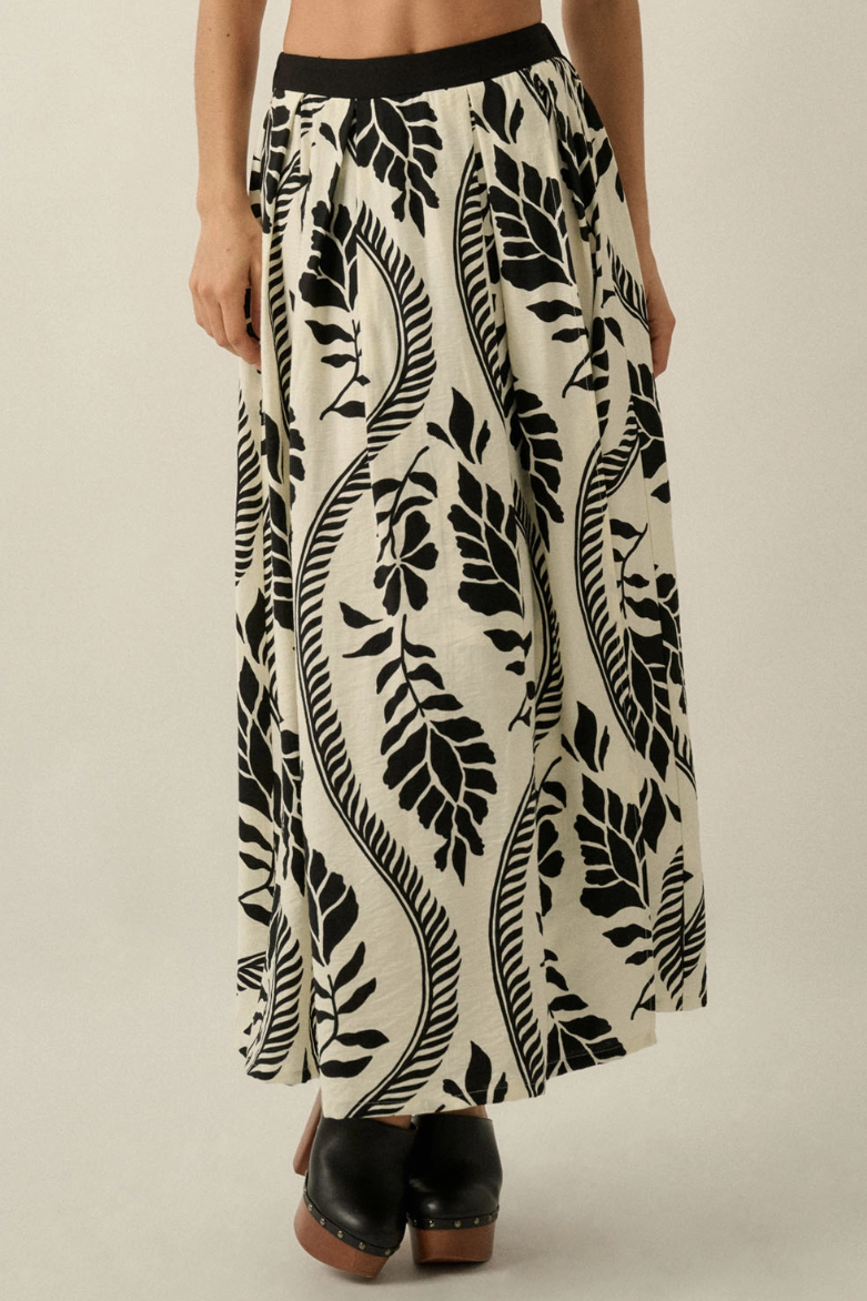 •RAI - BLACK• floral pleated maxi skirt