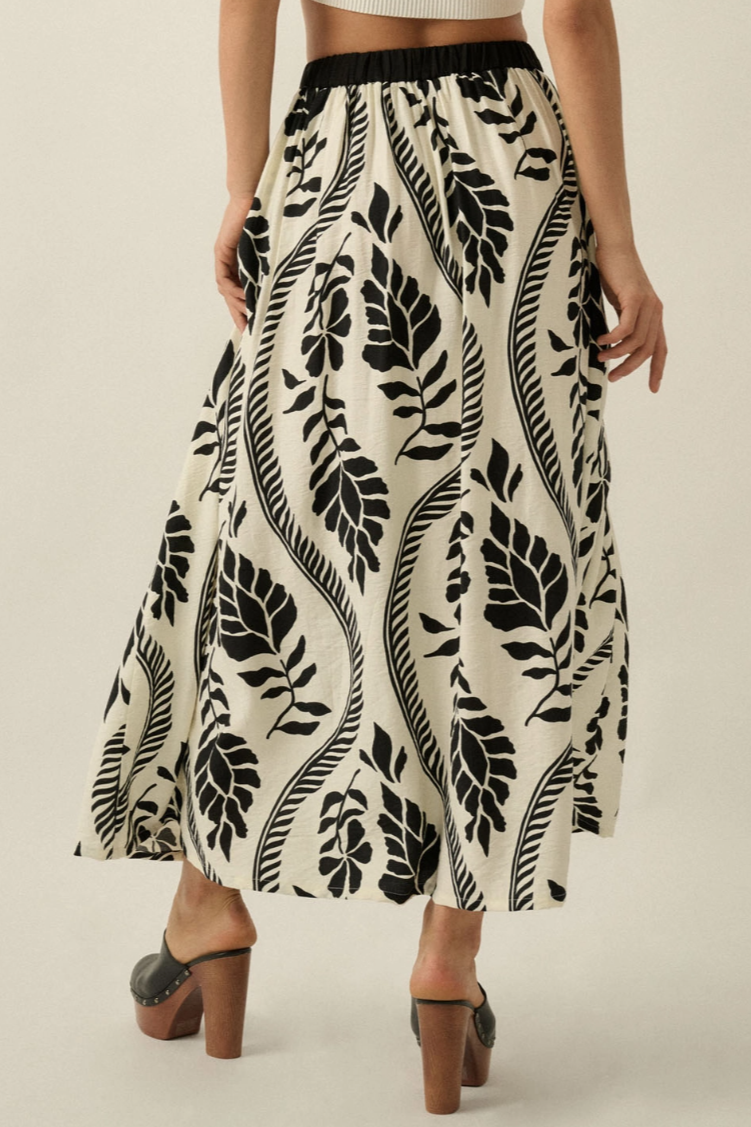 •RAI - BLACK• floral pleated maxi skirt