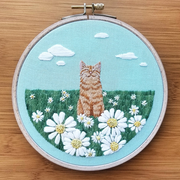 •HAPPY CAT• intermediate embroidery kit