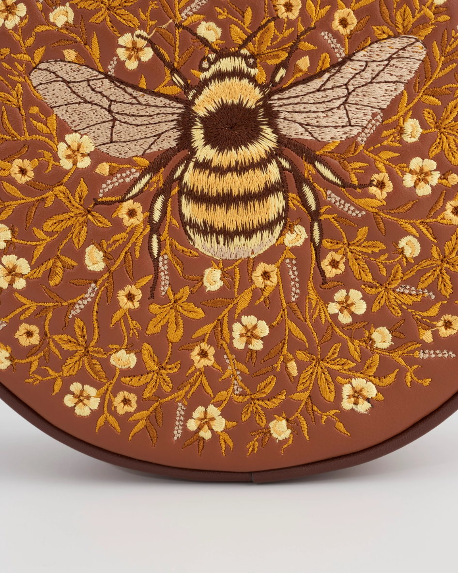•BUMBLEBEE BLOOM• embroidered vegan leather circle purse
