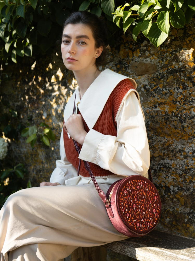 •MUSHROOM MAGIC• embroidered velvet circle purse