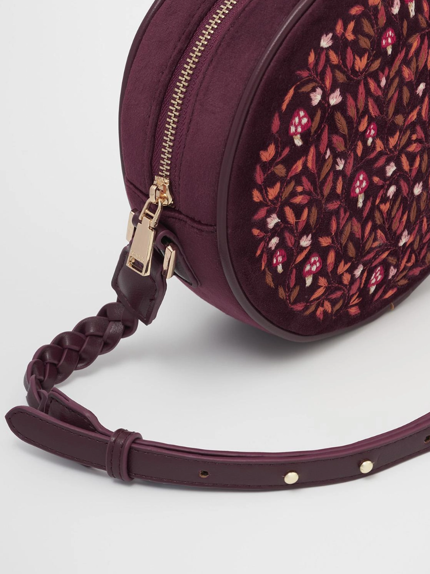 •MUSHROOM MAGIC• embroidered velvet circle purse