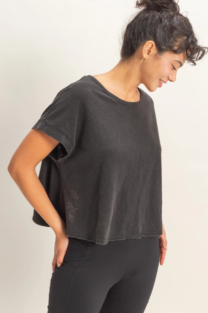 •TONYA• short sleeve open back top