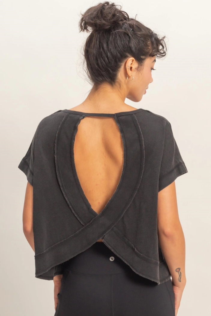 •TONYA• short sleeve open back top