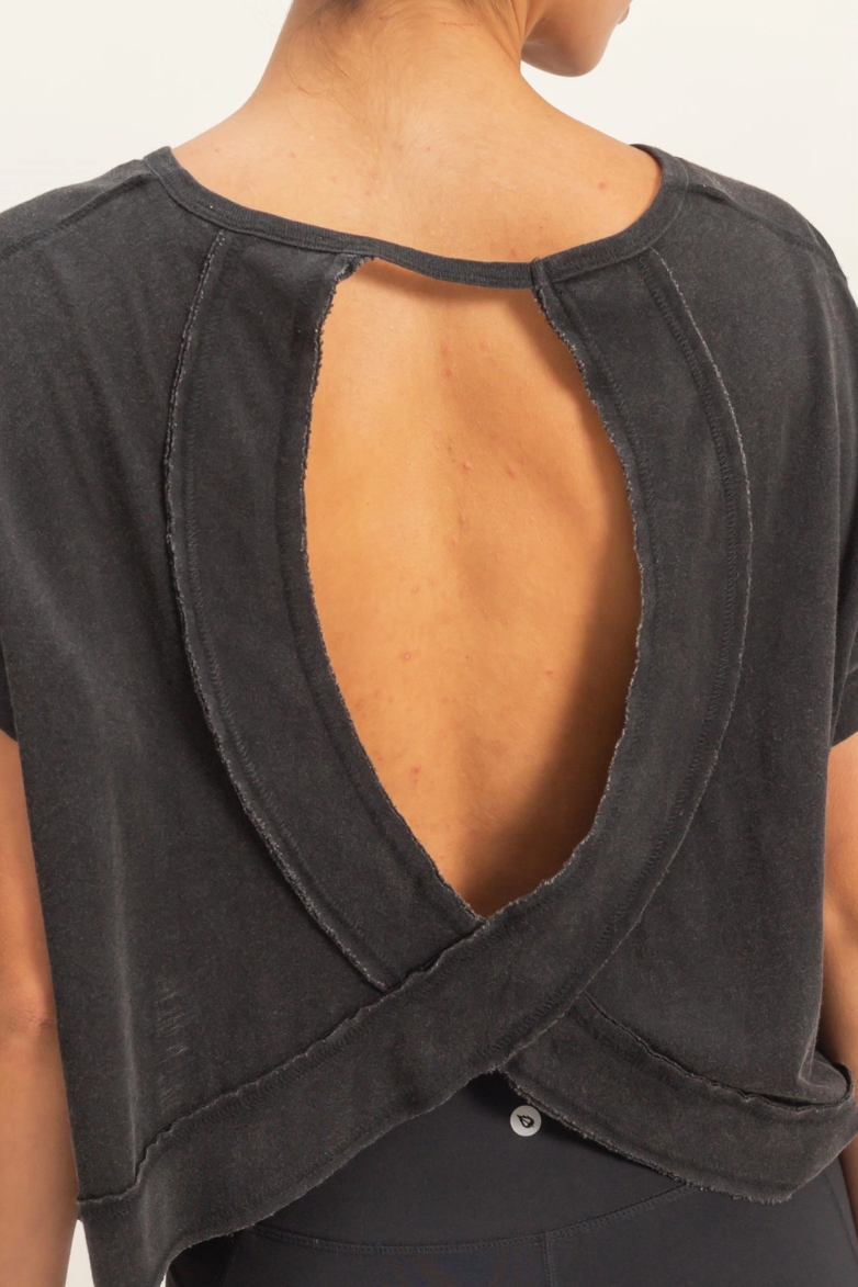 •TONYA• short sleeve open back top