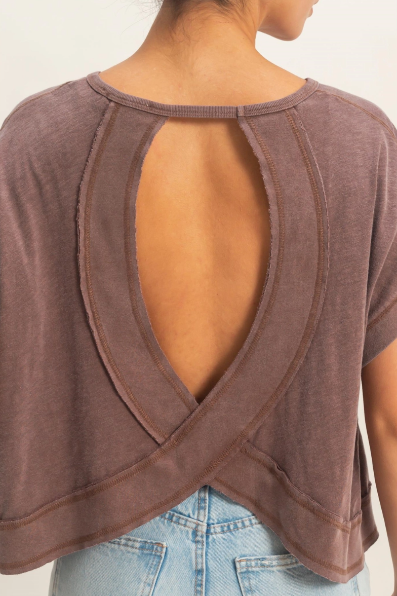 •TONYA• short sleeve open back top