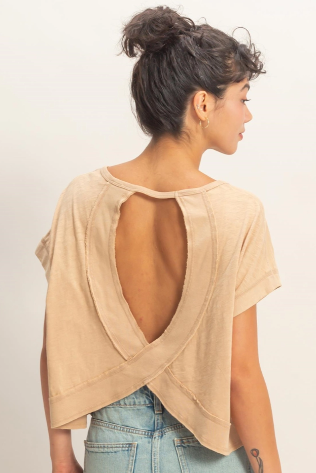 •TONYA• short sleeve open back top