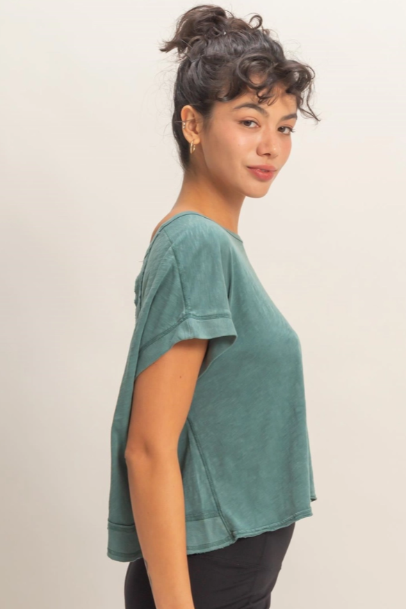 •TONYA• short sleeve open back top