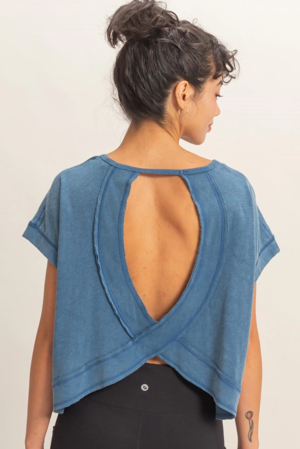 •TONYA• short sleeve open back top