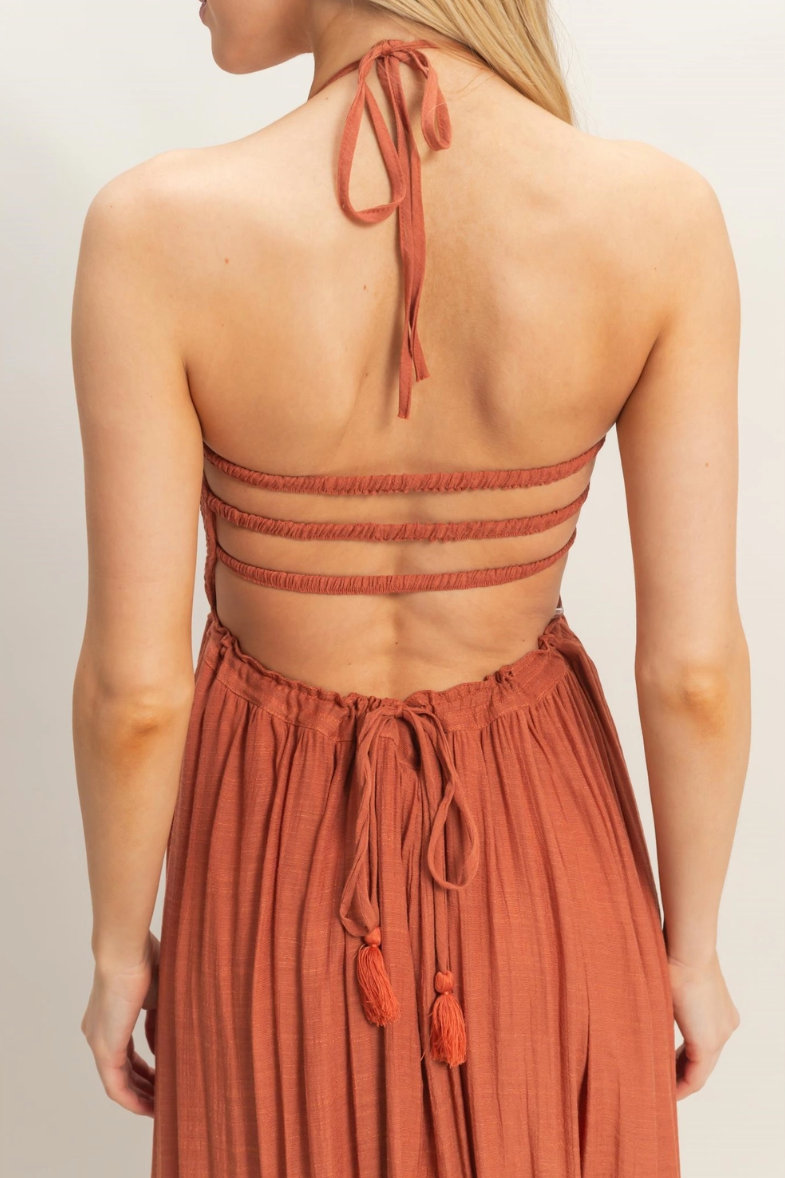 •NICOLE• smocked halter maxi dress