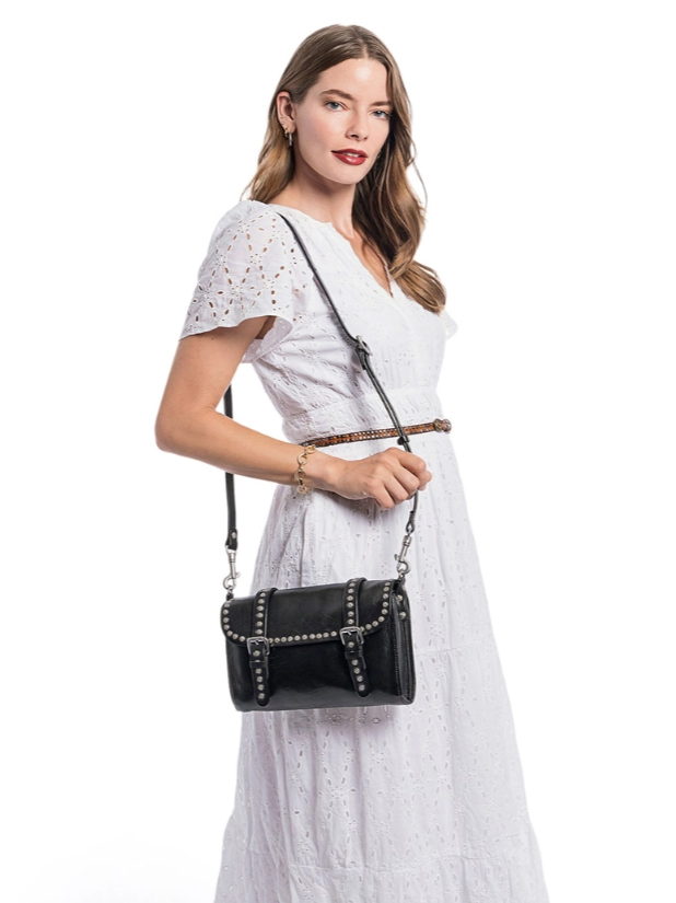 •LONDON• genuine leather studded crossbody