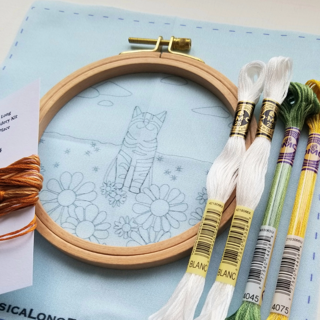 •HAPPY CAT• intermediate embroidery kit