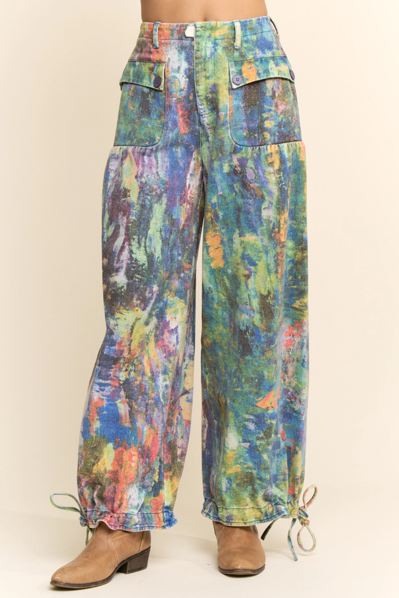 •MONIE - WATER• abstract dyed cargo pants