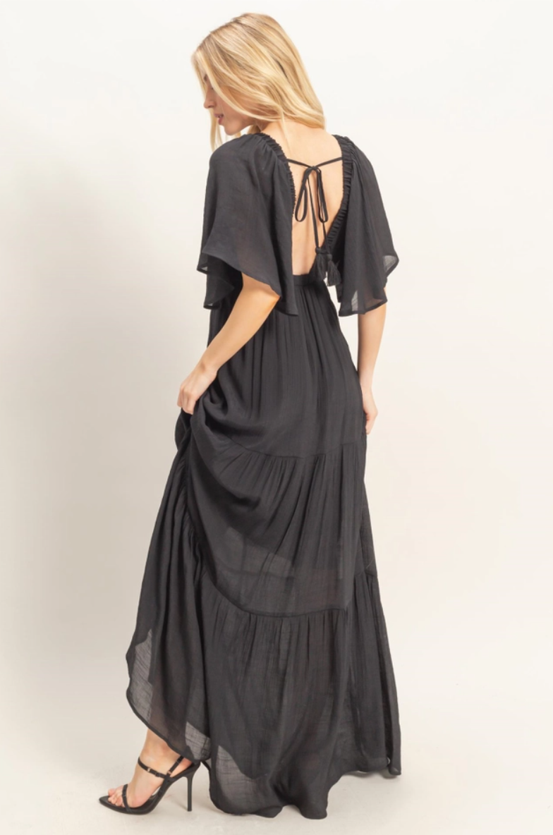 •OLIVIA• plunging V-neck tiered maxi dress