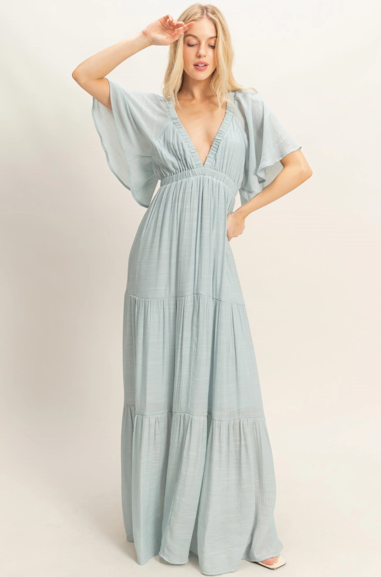•OLIVIA• plunging V-neck tiered maxi dress