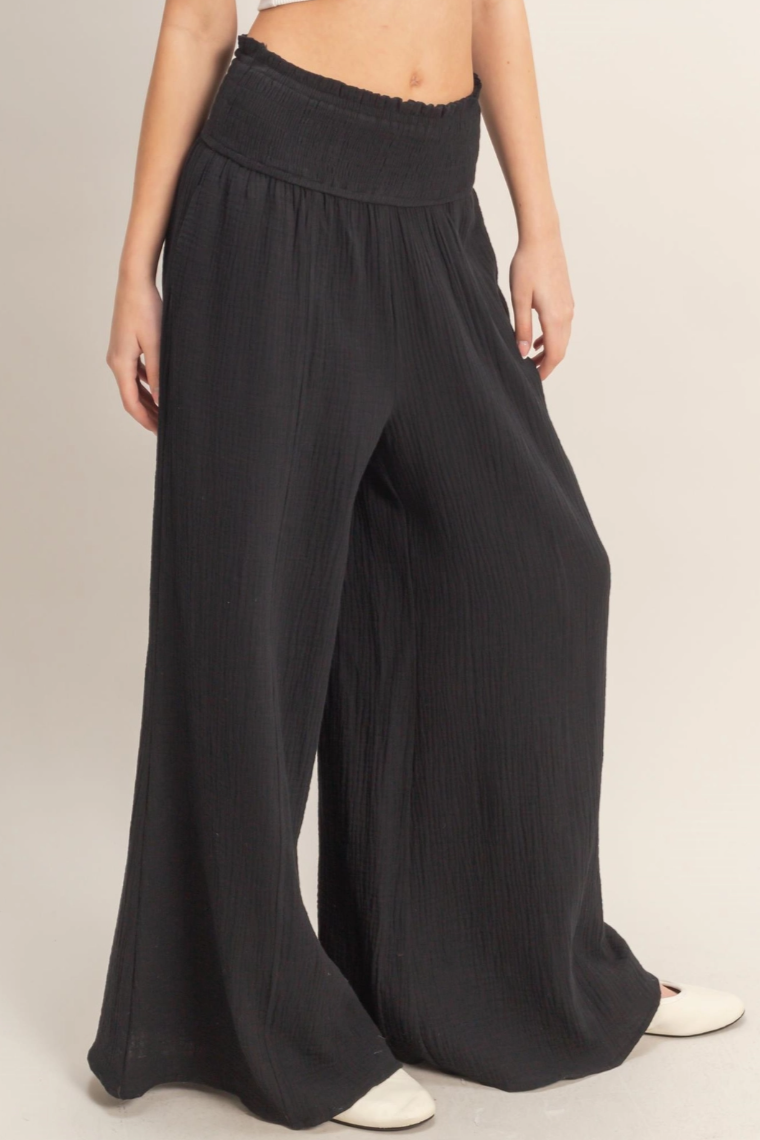 •KARMA• smocked waist wide leg pants