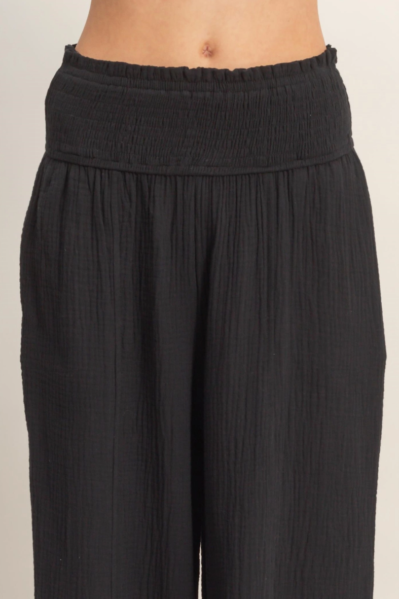•KARMA• smocked waist wide leg pants
