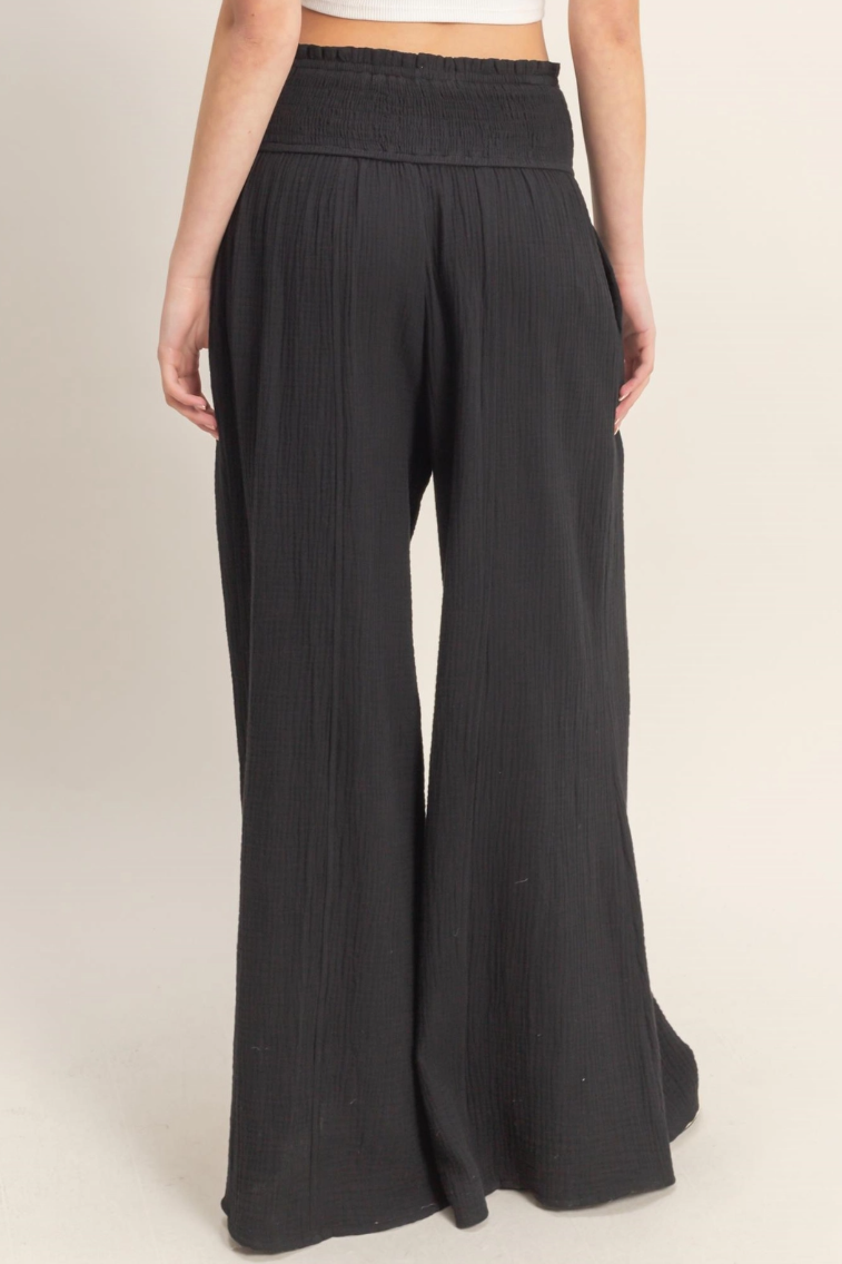 •KARMA• smocked waist wide leg pants