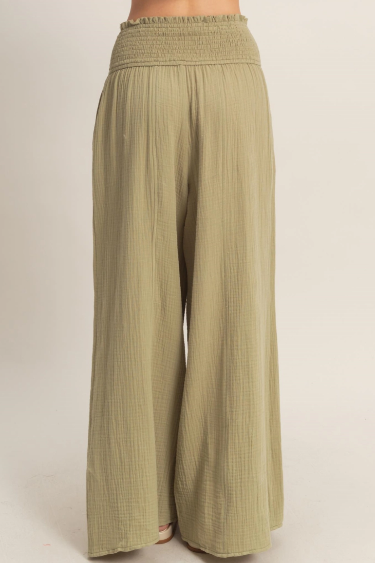 •KARMA• smocked waist wide leg pants