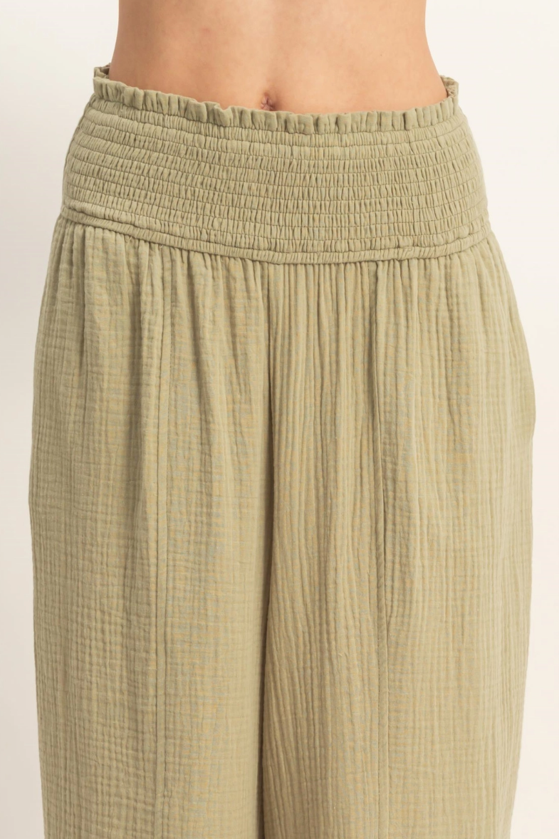 •KARMA• smocked waist wide leg pants