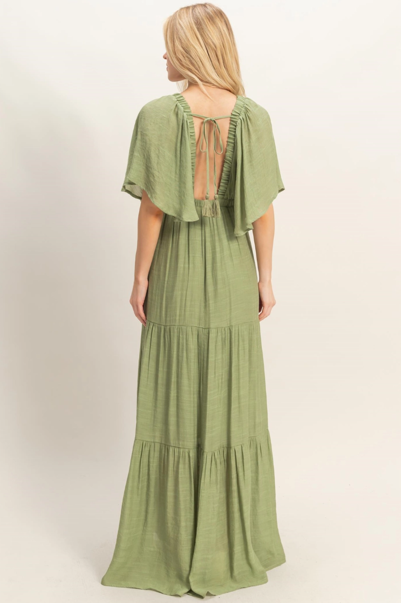 •OLIVIA• plunging V-neck tiered maxi dress