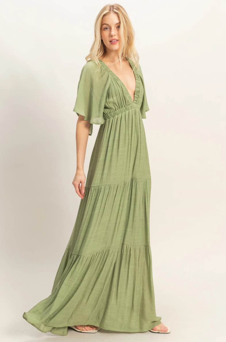•OLIVIA• plunging V-neck tiered maxi dress