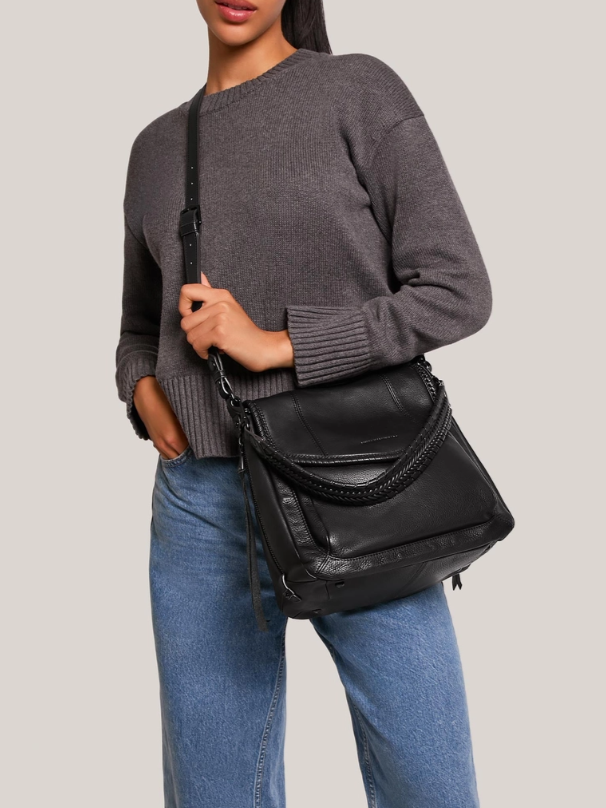 •UNITY• black zip top leather crossbody/shoulder bag