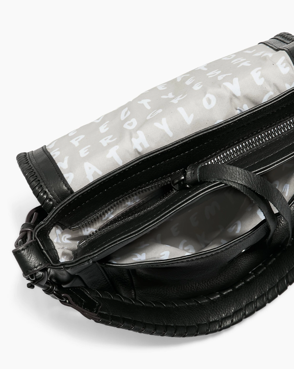 •UNITY• black zip top leather crossbody/shoulder bag