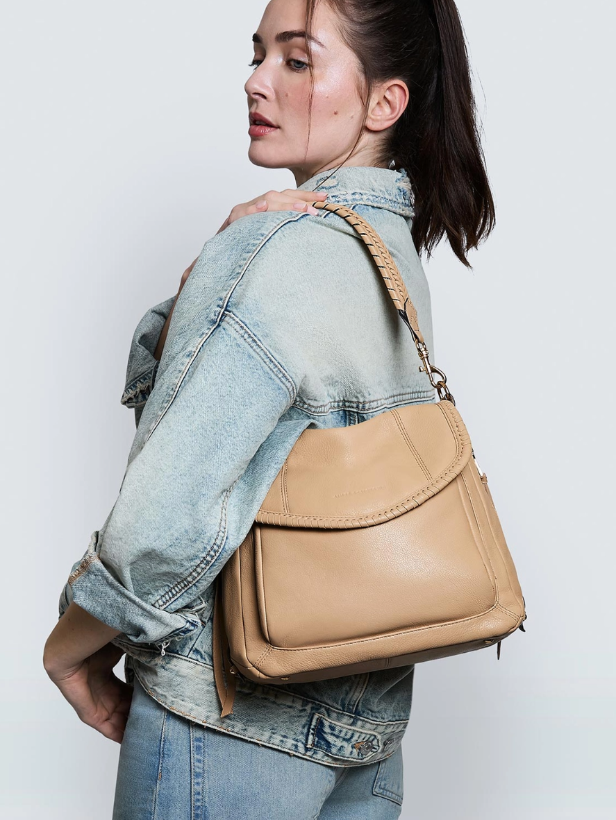 •UNITY• taupe zip top leather crossbody/shoulder bag