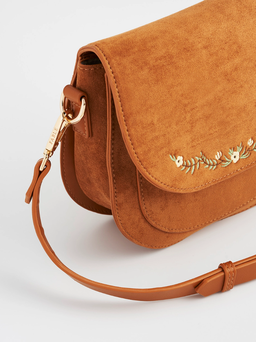 •DELICATE FLORAL• embroidered suede saddle bag
