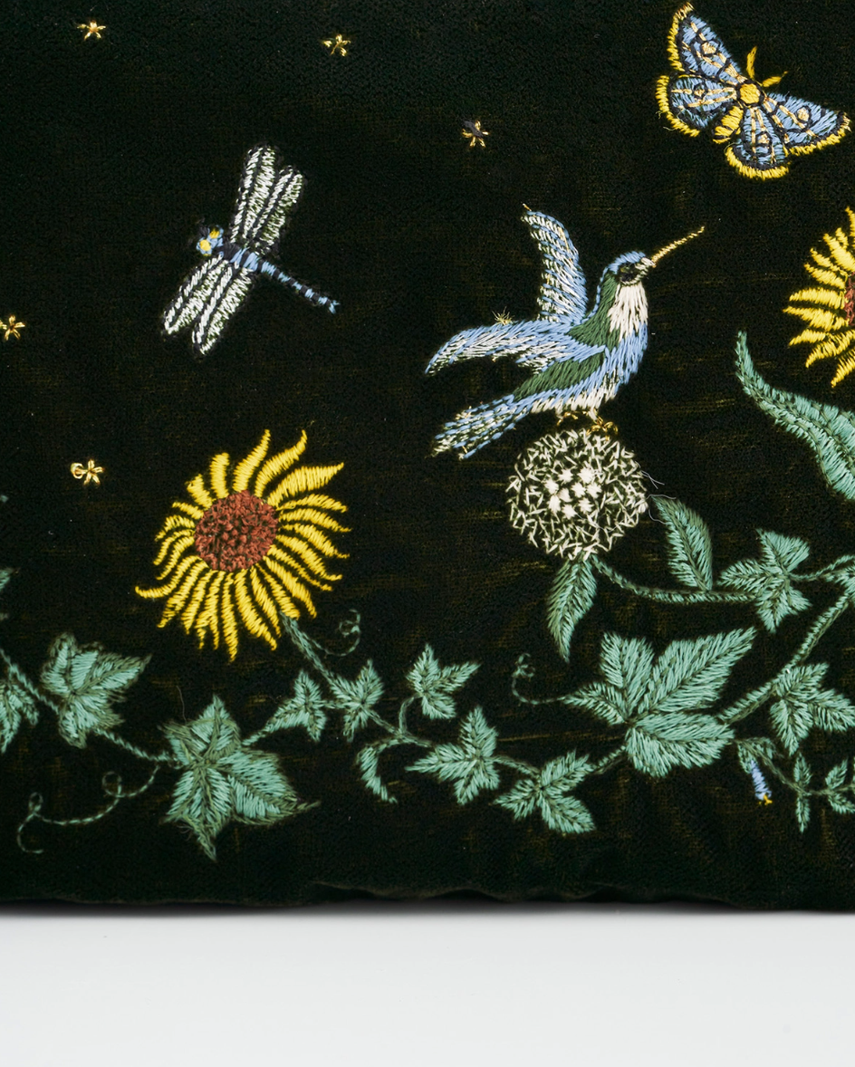 •SUNFLOWER• embroidered velvet pouch