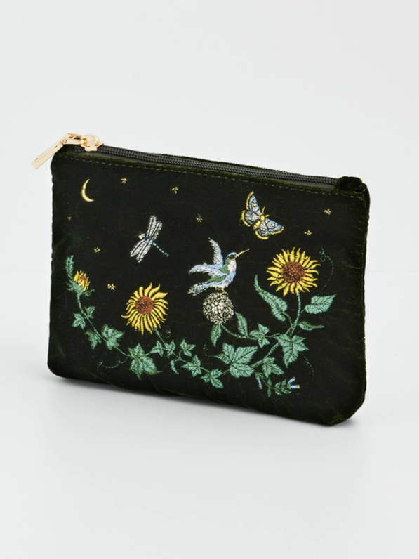 •SUNFLOWER• embroidered velvet pouch