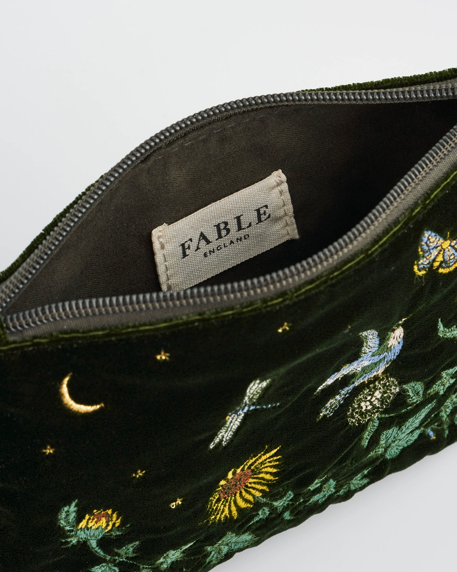 •SUNFLOWER• embroidered velvet pouch