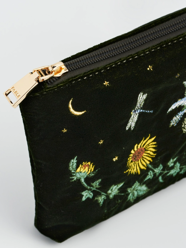•SUNFLOWER• embroidered velvet pouch