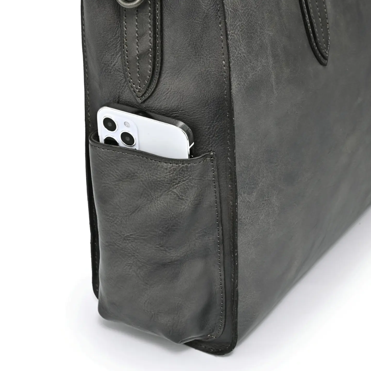 •DUBLIN• grey leather shoulder/tote bag